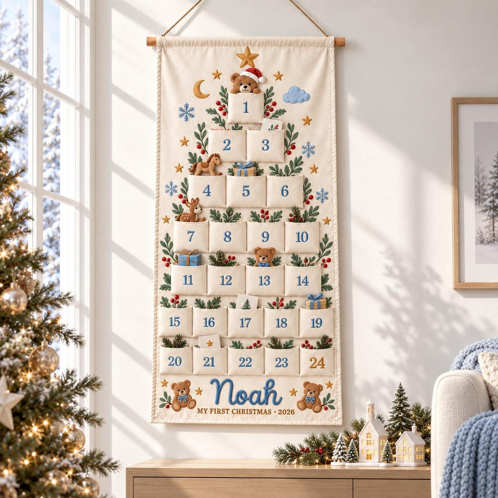 Personalized Christmas Advent Calendar HG, 24 Fillable Pockets, Reusable Christmas Wall Hanging, Home Countdown for Family Traditions