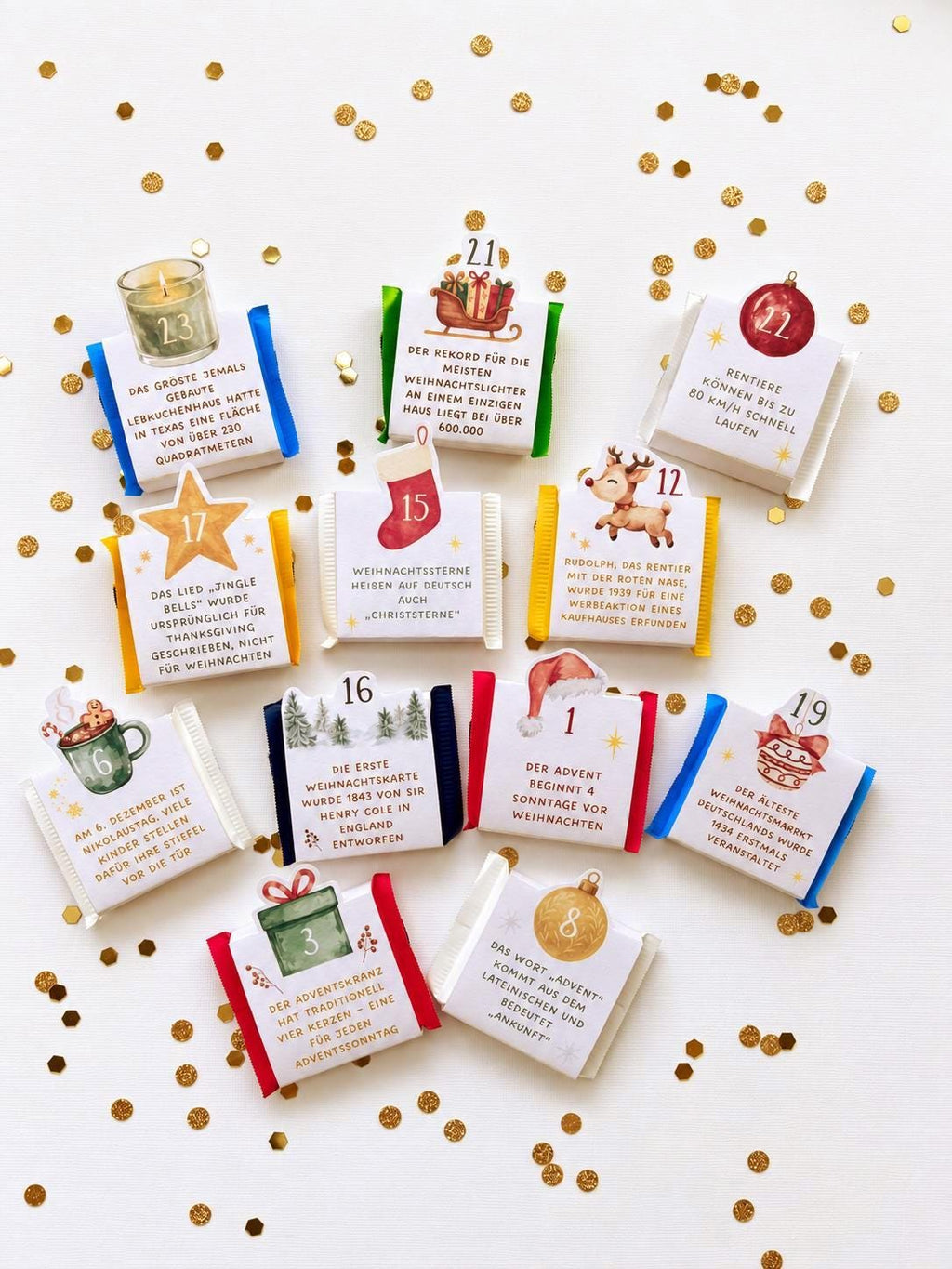 Mini Ritter Sport Adventskalender mit 24 Weihnachtsfakten, Diy Weihnachtsgeschenk, Vorlage zum Ausdrucken, Weihnachten Geschenk