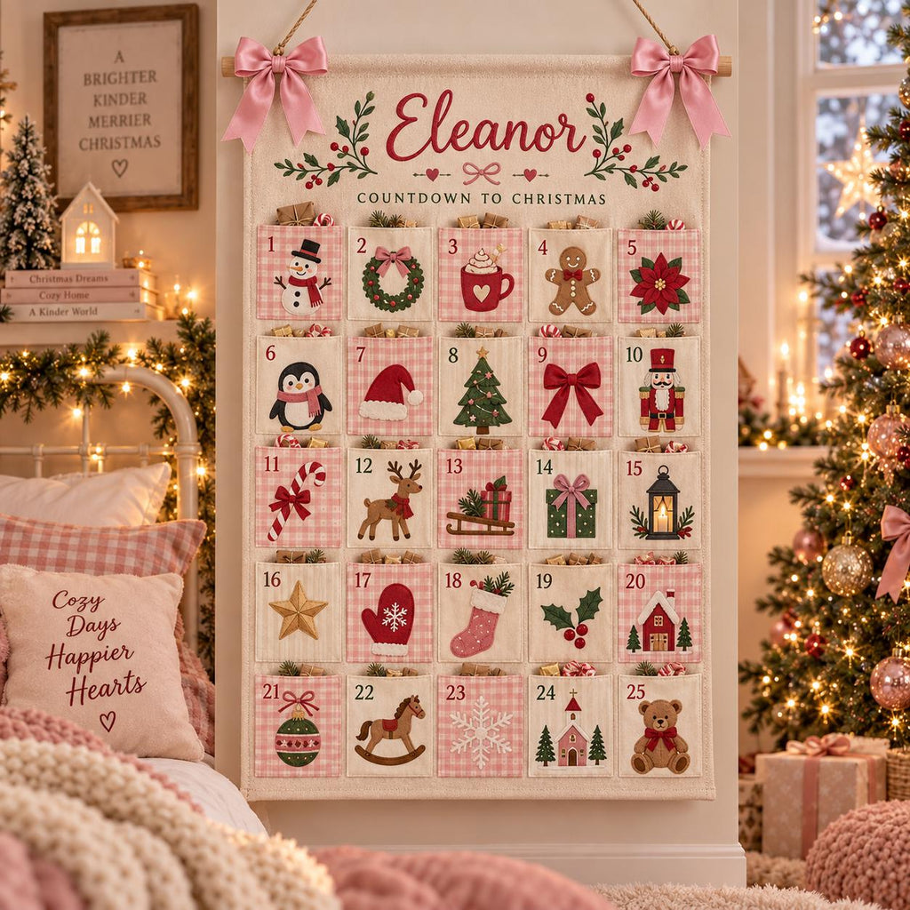 Personalized Fabric Advent Calendar HG, 25-Pocket Fabric Countdown Organizer, Kids Advent Calendar HG, Reusable Wall Hanging, Christmas Decor