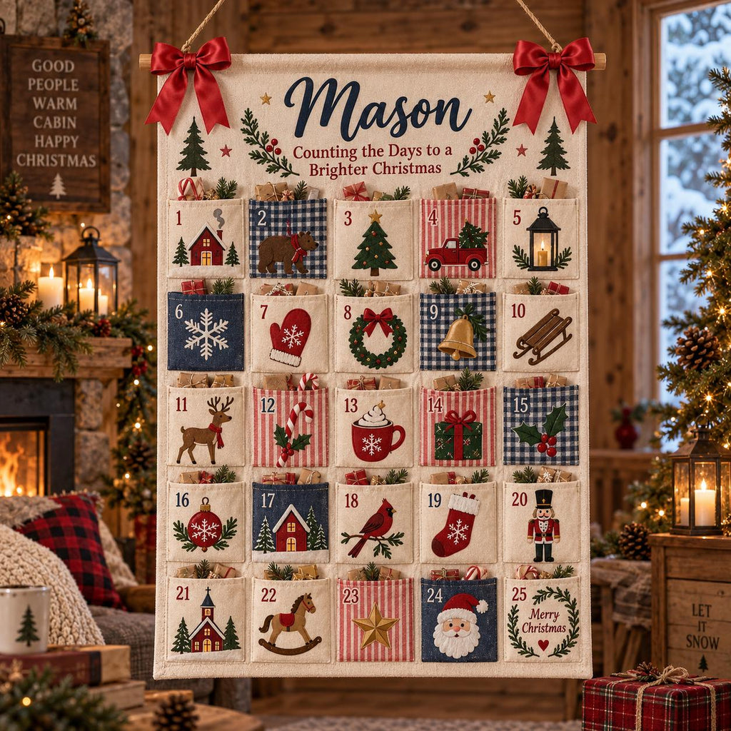 Personalized Fabric Advent Calendar HG, 25-Pocket Fabric Countdown Organizer, Kids Advent Calendar HG, Reusable Wall Hanging, Christmas Decor