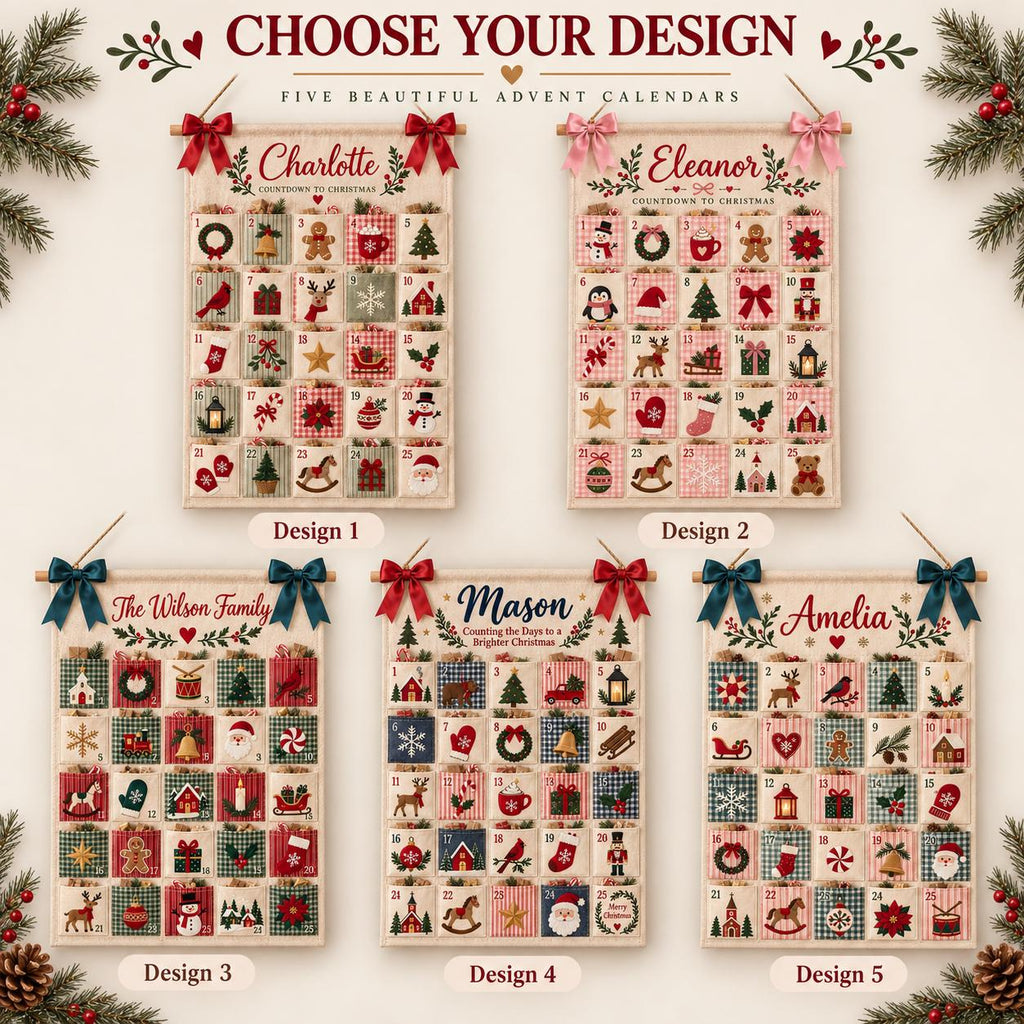 Personalized Fabric Advent Calendar HG, 25-Pocket Fabric Countdown Organizer, Kids Advent Calendar HG, Reusable Wall Hanging, Christmas Decor