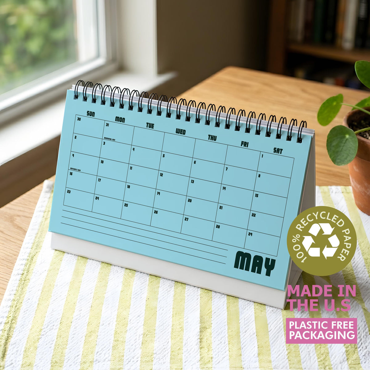 2027 Retro Desk Calendar, Recycled Paper, Office Organizer, Free Standing Planner