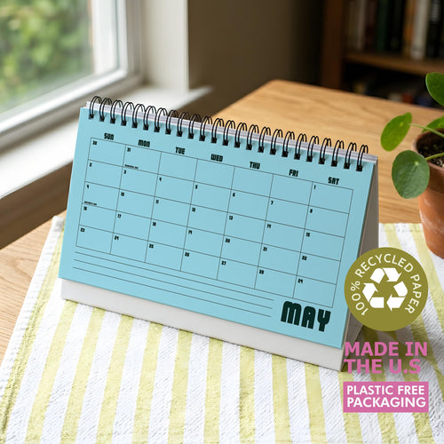 2027 Retro Desk Calendar, Recycled Paper, Office Organizer, Free Standing Planner