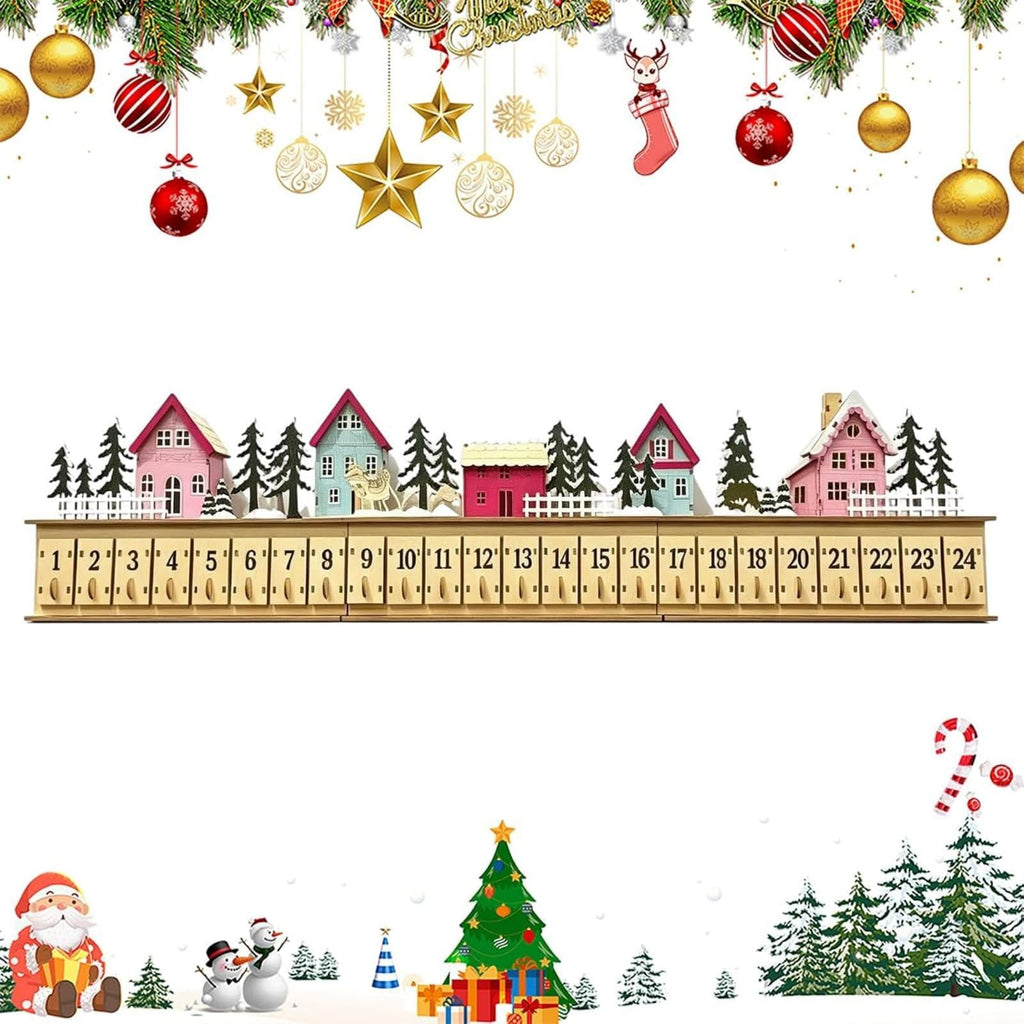 Wooden Advent Calendar HG, 24 Drawer Christmas Countdown, Light Up Christmas Village, Reusable Holiday Decor, Christmas Gift