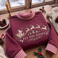 Fly You Fools gingham mock Neck HFN Sweatshirt, Santa Sleigh Embroidered Christmas Pullover, Reindeer Holiday Crewneck, Festive Winter Gift