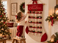 Reusable Christmas Advent Calendar HG, Personalized Name Canvas Wall Hanging with 24 Large Pockets
