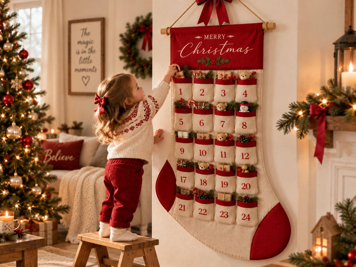 Reusable Christmas Advent Calendar HG, Personalized Name Canvas Wall Hanging with 24 Large Pockets