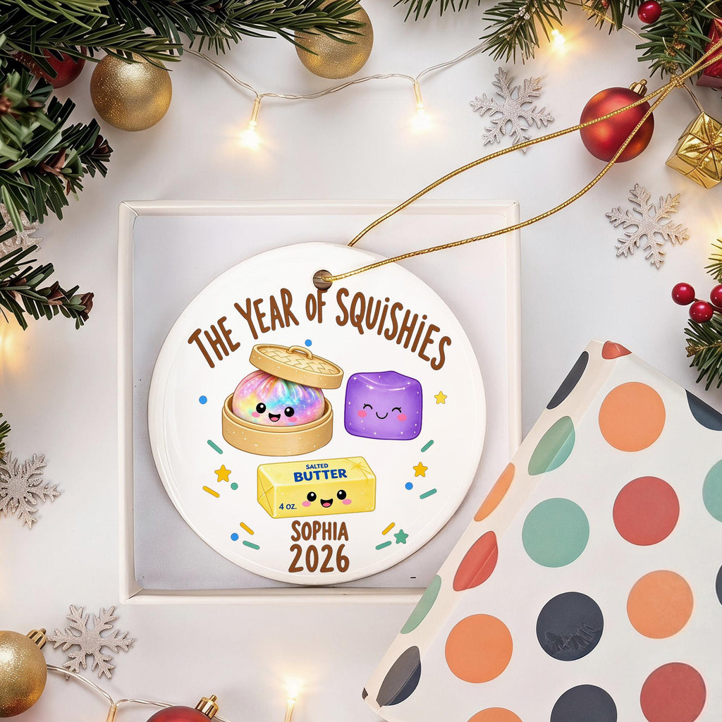 Custom Squishy Ornament with Name, Personalized Christmas Ornament, The Year of Squishies Tree Decor, Holiday Gift for Kids and Collectors