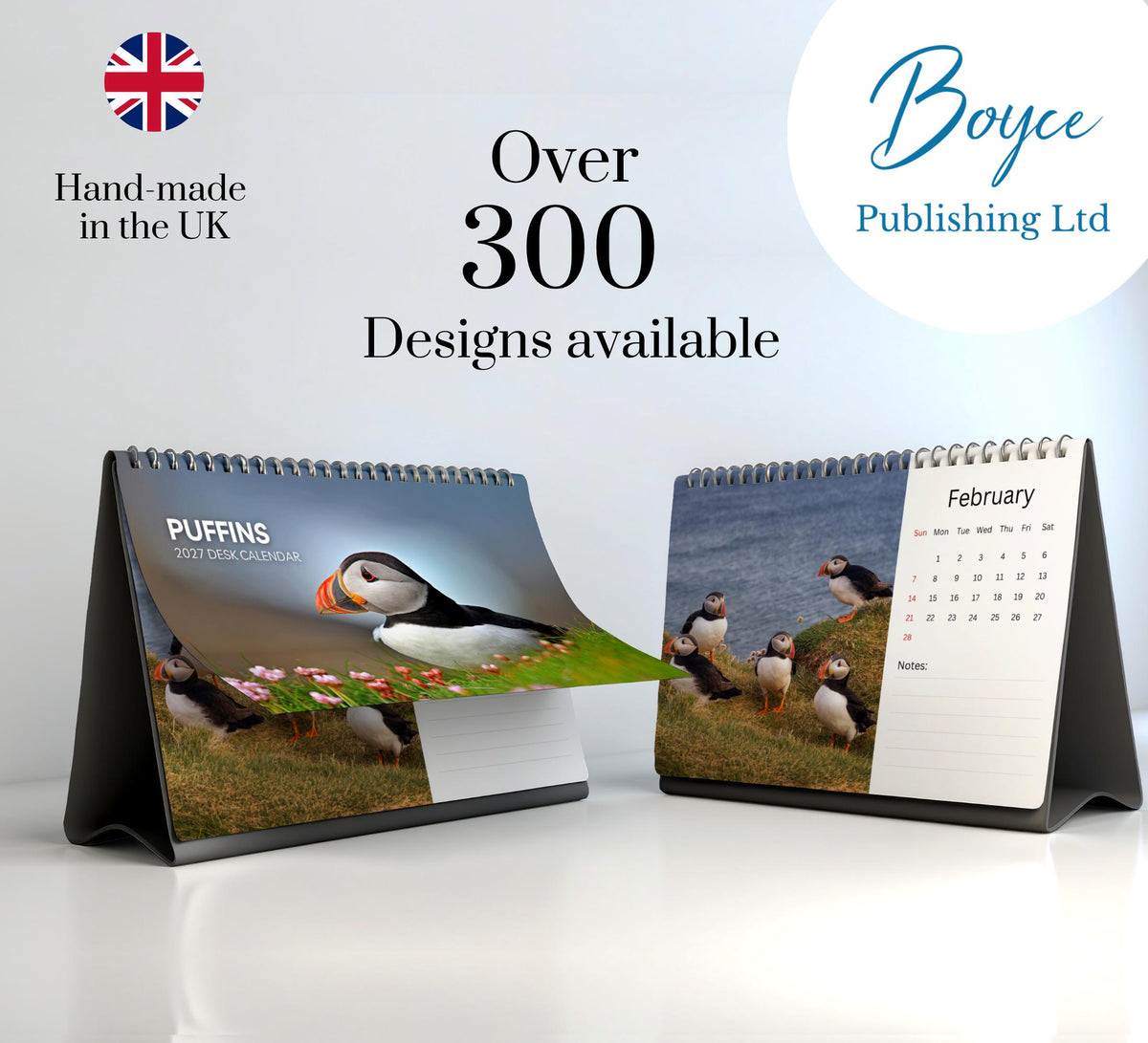 Puffins Desk Calendar 2027-2028: Standing Flip Desktop Calendar with Thick Paper (15.25cm x 22cm - similar to A5)