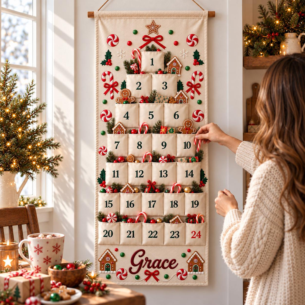 Personalized Advent Calendar HG for Kids, Custom Name 24 Pocket Christmas Countdown, Sibling Holiday Tradition, Fillable Christmas Pockets