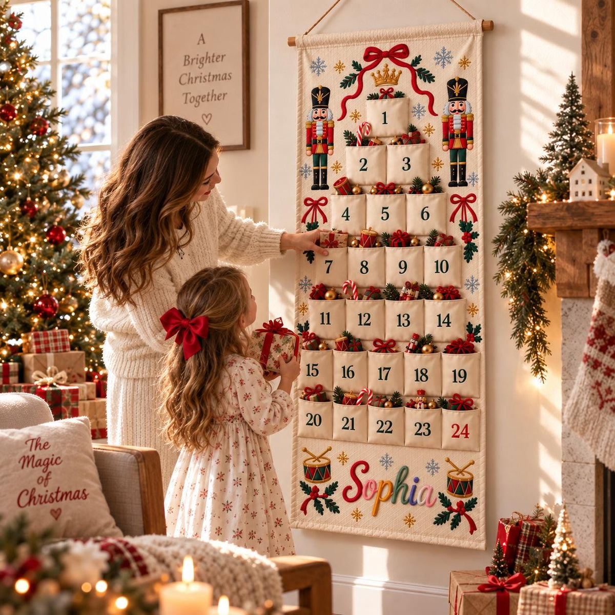 Personalized Advent Calendar HG for Kids, Custom Name 24 Pocket Christmas Countdown, Sibling Holiday Tradition, Fillable Christmas Pockets