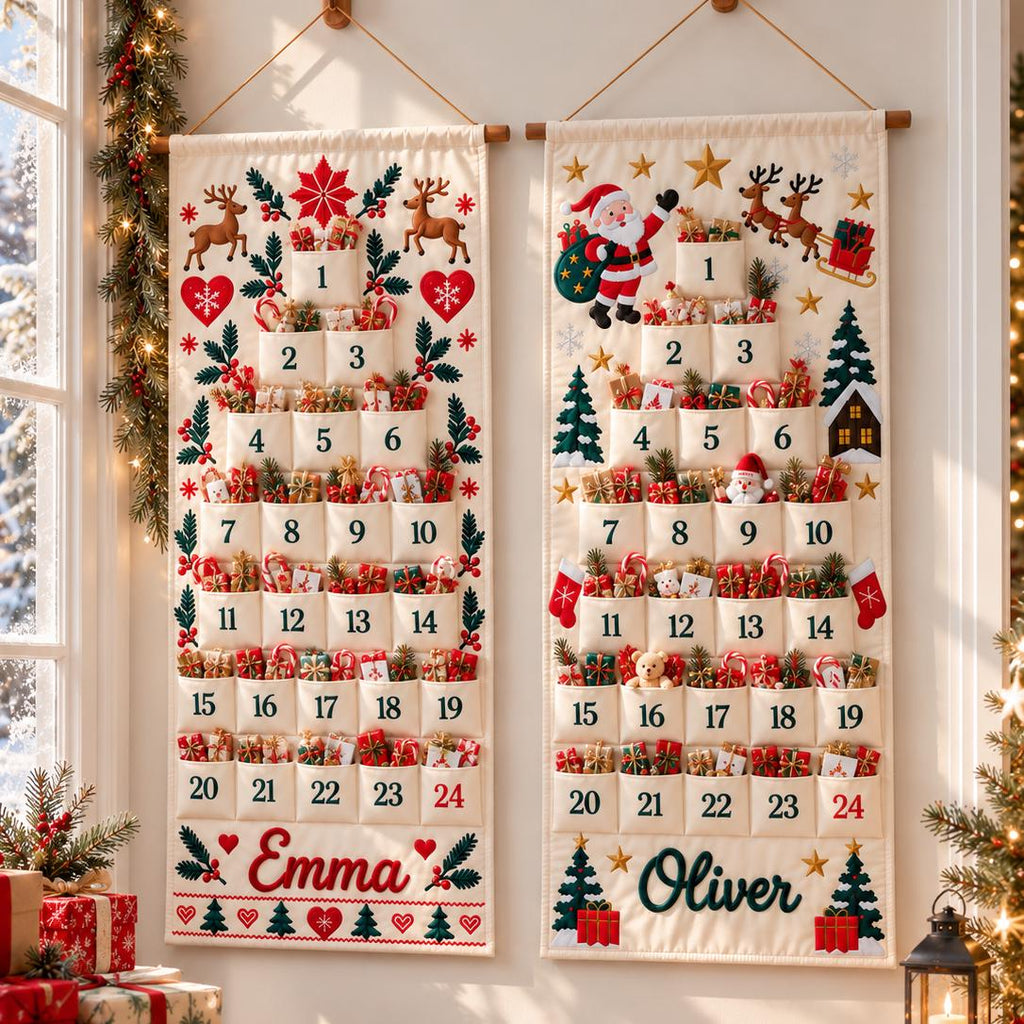 Personalized Advent Calendar HG for Kids, Custom Name 24 Pocket Christmas Countdown, Sibling Holiday Tradition, Fillable Christmas Pockets