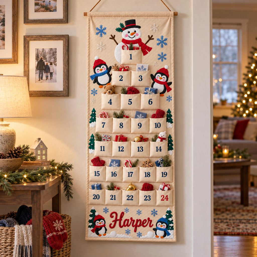 Personalized Advent Calendar HG for Kids, Custom Name 24 Pocket Christmas Countdown, Sibling Holiday Tradition, Fillable Christmas Pockets