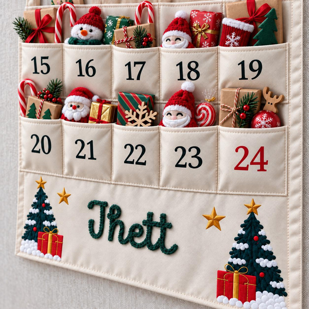 Personalized Advent Calendar HG for Kids, Custom Name 24 Pocket Christmas Countdown, Sibling Holiday Tradition, Fillable Christmas Pockets