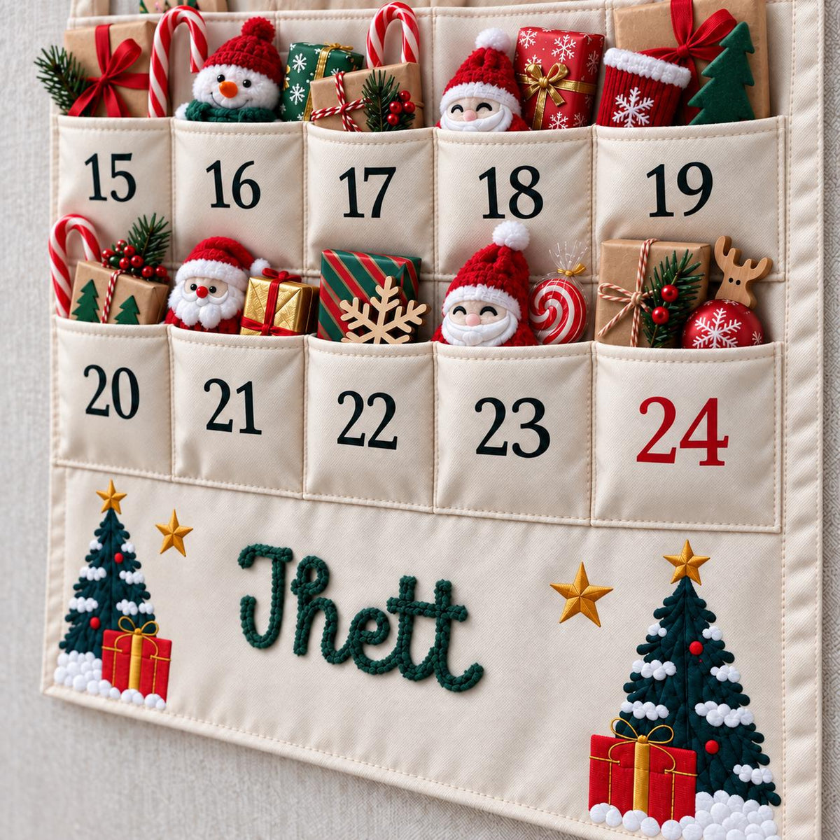 Personalized Advent Calendar HG for Kids, Custom Name 24 Pocket Christmas Countdown, Sibling Holiday Tradition, Fillable Christmas Pockets