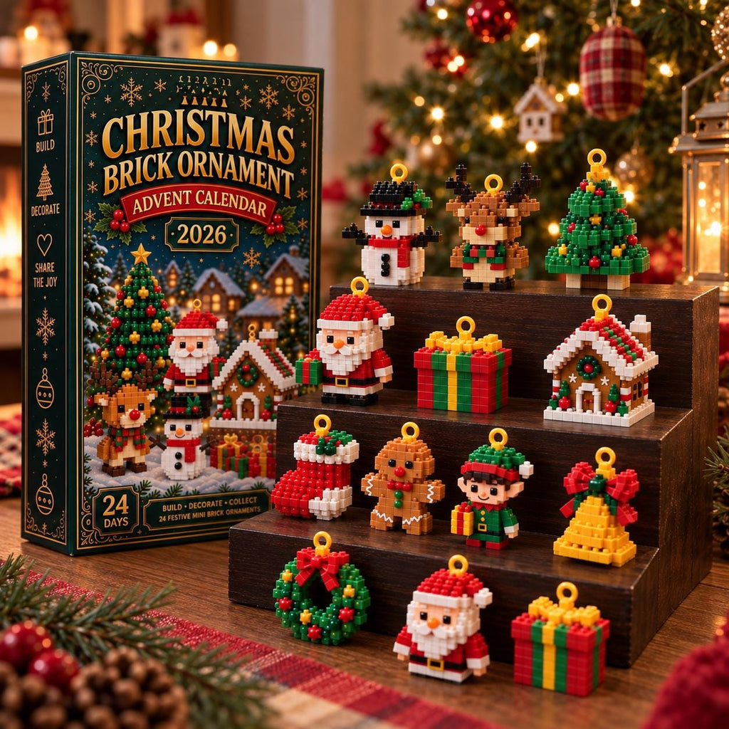 Christmas Advent Calendar HG, 24 Mini Brick Ornaments for Brick Lovers & Families, Buildable Xmas Countdown Gift, Tree Decorations
