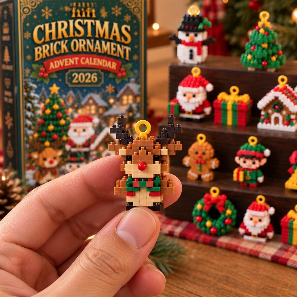 Christmas Advent Calendar HG, 24 Mini Brick Ornaments for Brick Lovers & Families, Buildable Xmas Countdown Gift, Tree Decorations