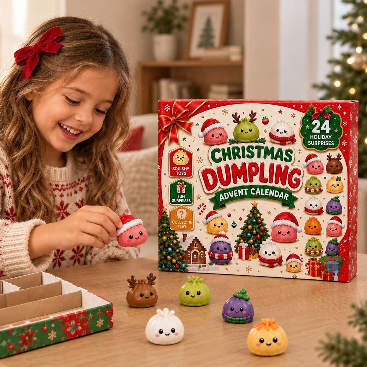 Dumpling Squishy Advent Calendar HG, 24 Day Christmas Countdown, Mini Squishy Fidget Toys, Kids Christmas Gift, Stocking Stuffer, Holiday Gift