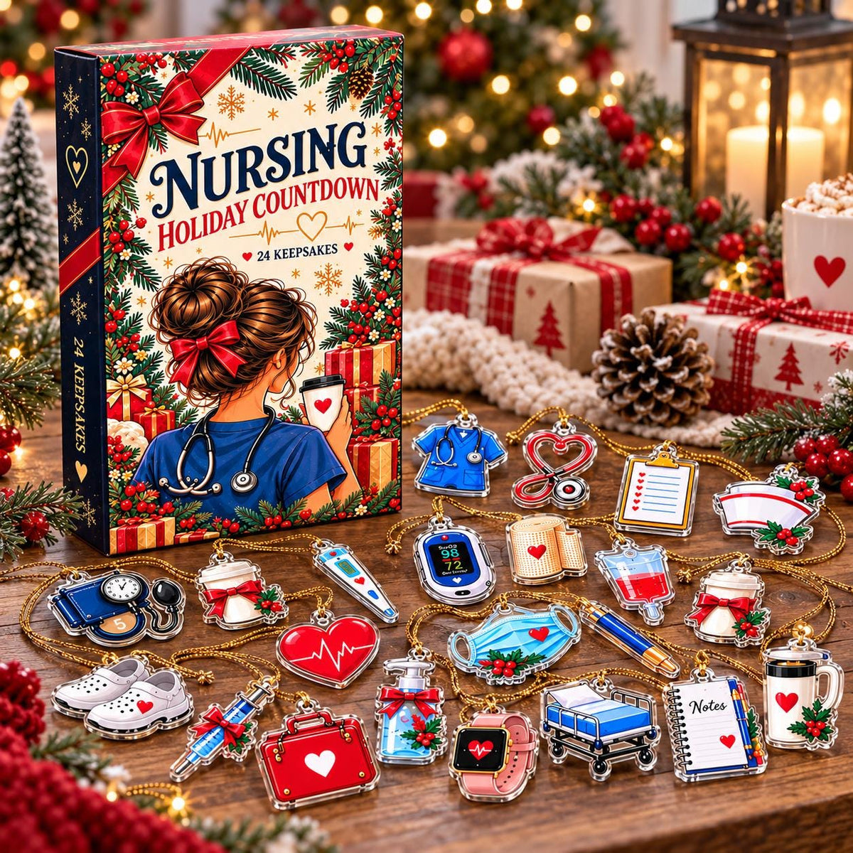 Nursing Christmas Advent Calendar HG, 24 Medical Charms Holiday Countdown Gift 2026