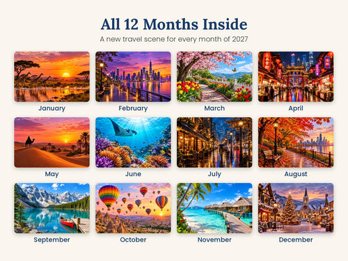 2027 Desk Calendar, Scenic Travel Photo Calendar, Small Office Calendar, Monthly Planner Gift for Coworker