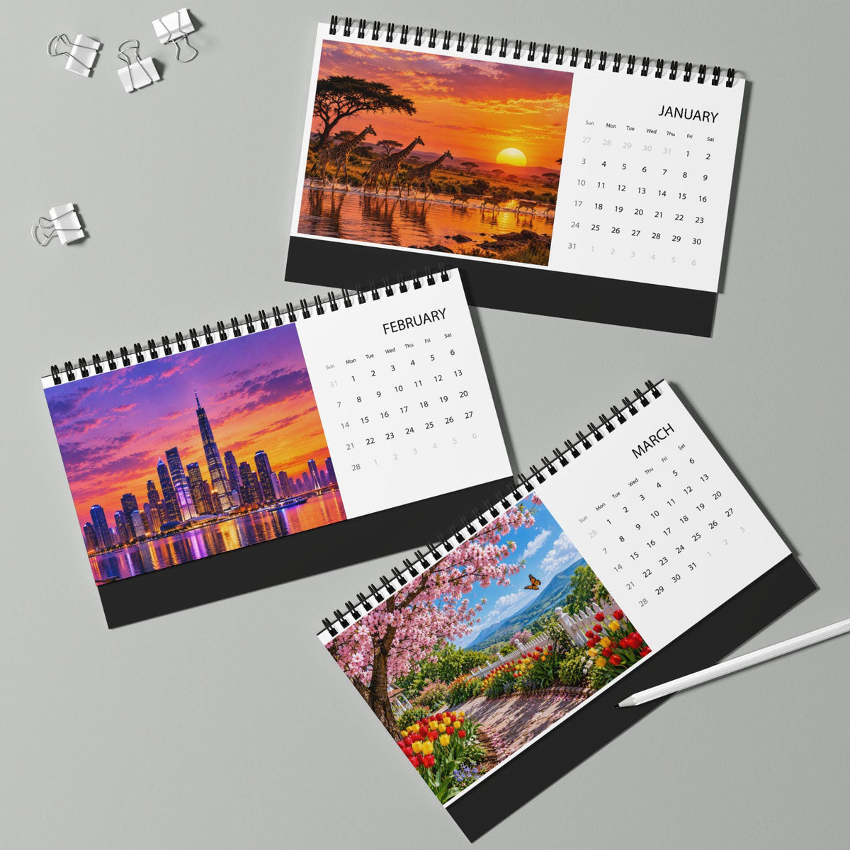 2027 Desk Calendar, Scenic Travel Photo Calendar, Small Office Calendar, Monthly Planner Gift for Coworker