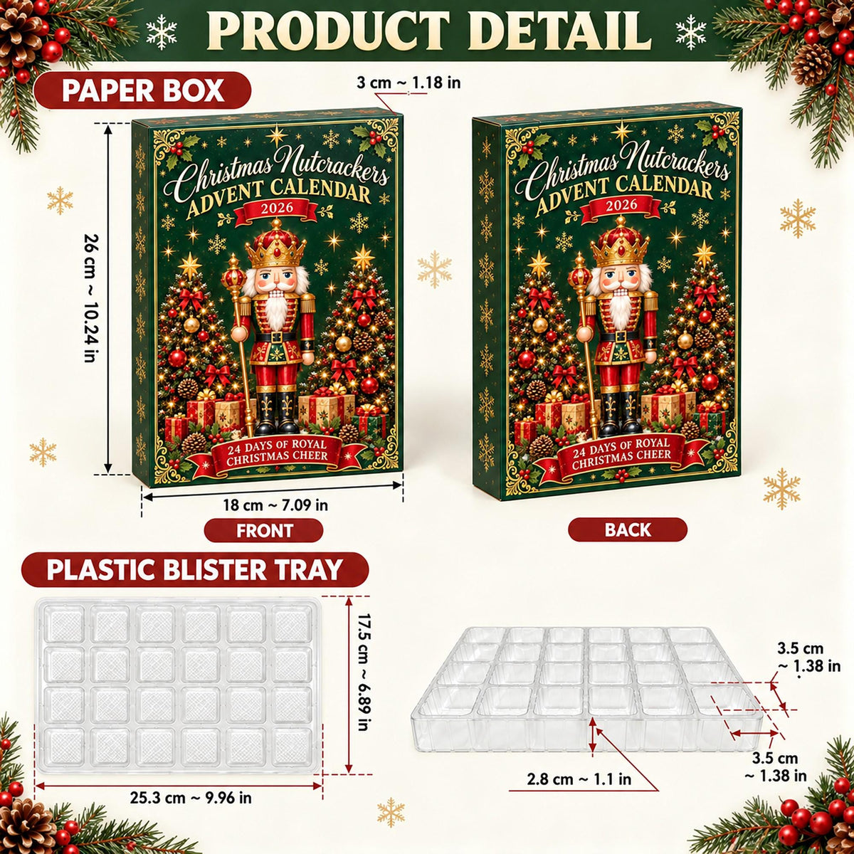 Christmas Nutcracker Advent Calendar HG 2026, 24 Day Nutcracker Ornament Set, Christmas Countdown Gift, Holiday Tree Decor, Xmas Keepsake