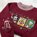Christmas Character Embroidered Gingham Mock Neck HFN Sweatshirt, Holiday Postage Stamp Crewneck