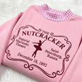 The Nutcracker Gingham Mock Neck HFN Sweatshirt, Vintage Ballet Embroidered Christmas Sweater, Classic Holiday Theatre Crewneck