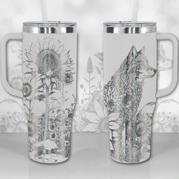 Wolf and Sunflowers  30oz or 40oz Tumbler with Handle, Best Gifts NVA