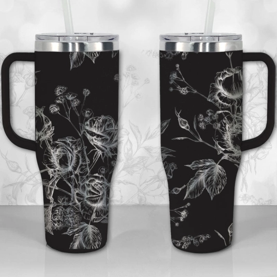 30oz or 40oz Tumbler Wild Roses and Flowers Line Art Pattern Best Gifts NVA