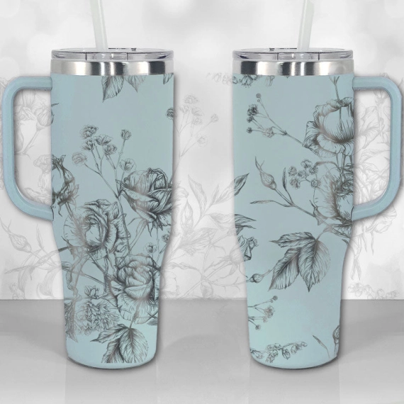 30oz or 40oz Tumbler Wild Roses and Flowers Line Art Pattern Best Gifts NVA
