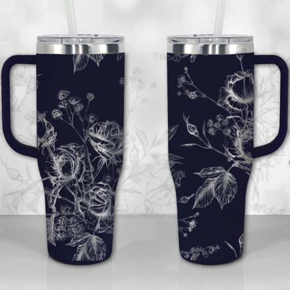 30oz or 40oz Tumbler Wild Roses and Flowers Line Art Pattern Best Gifts NVA