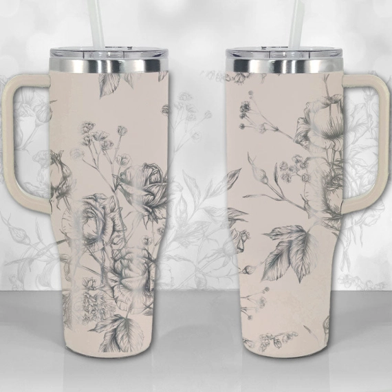 30oz or 40oz Tumbler Wild Roses and Flowers Line Art Pattern Best Gifts NVA