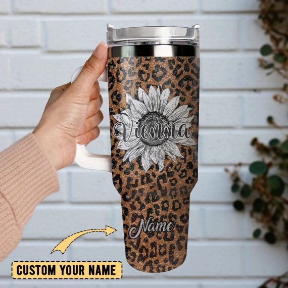 Artwork Flower And Leopard  Custom Quencher 30oz Or 40oz Stainless Steel Tumbler With Handle HG