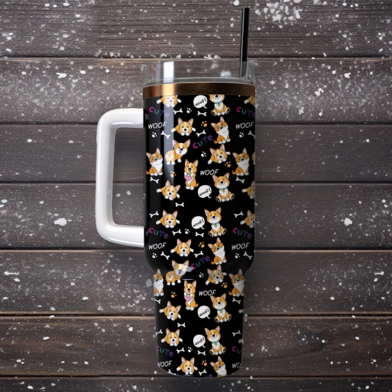 Cute Corgi Anime Custom  Quencher 30oz or 40oz Stainless Steel Tumbler With Handle,  Best gifts for Friend Family NVA