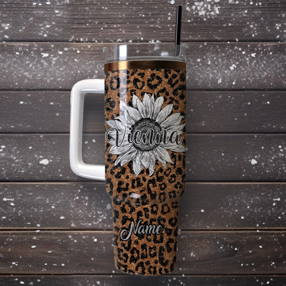 Artwork Flower And Leopard  Custom Quencher 30oz Or 40oz Stainless Steel Tumbler With Handle HG