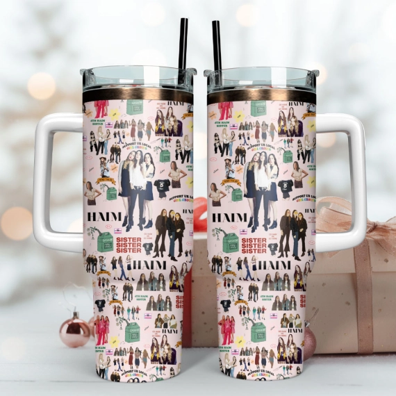Haim Sisters Rock Band Custom  Quencher 30oz or 40oz Stainless Steel Tumbler With Handle,  Best gifts for Friend Family NVA