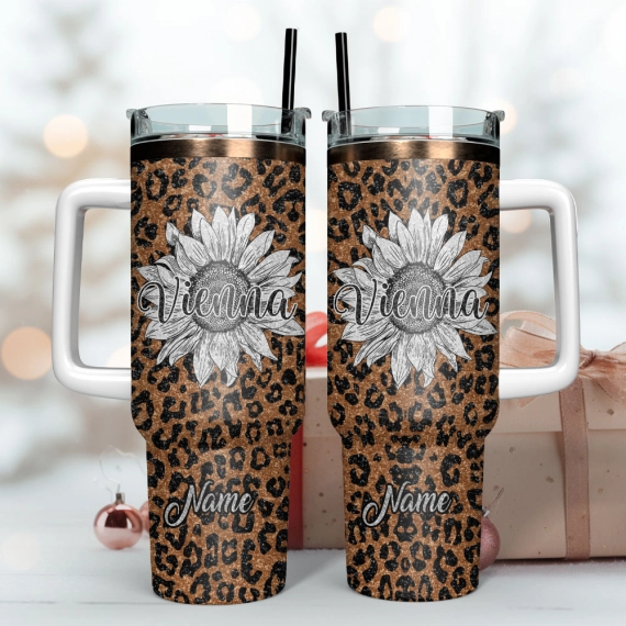 Artwork Flower And Leopard  Custom Quencher 30oz Or 40oz Stainless Steel Tumbler With Handle HG