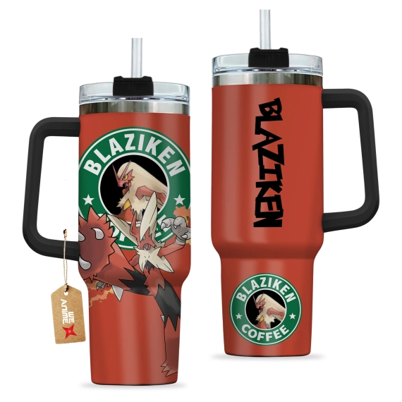 Blaziken Coffee Pokemon Anime Custom 30oz or 40oz Quencher Stainless Steel Tumbler With Handle, Best Gift Idea NVA