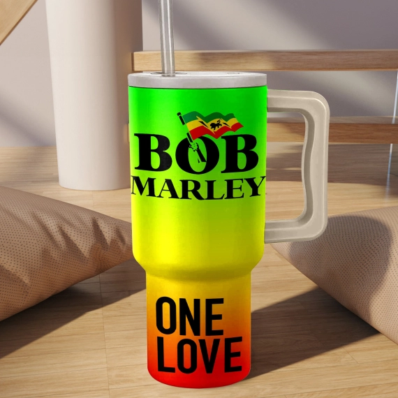 Bob Marley Music Custom Stanley Quencher 40oz Stainless Steel Tumbler HG With Handle