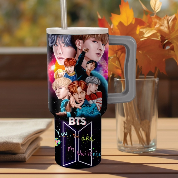 BTS Music Custom Stanley Quencher 40oz Stainless Steel Tumbler HG With Handle