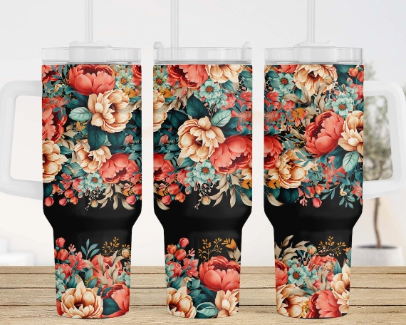 30oz or 40oz Tumbler with Handle  Watercolor Boho Flowers Mother's Day Gift Boho Floral Tumbler Gift For Her Him Birthday Gift LN