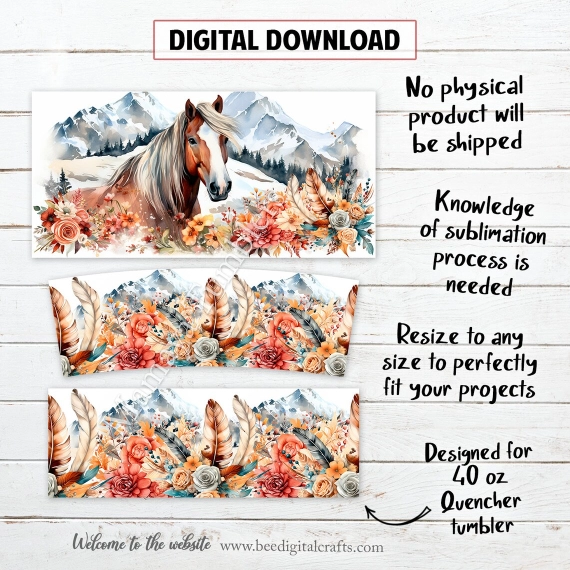 Horse 30oz or 40oz Quencher Tumbler Gift For Her Him Birthday Gift LN Mountain landscap Boho Flowers Waterslide