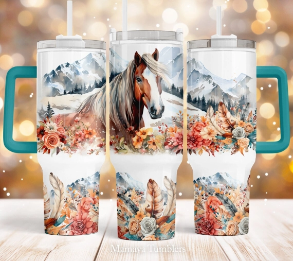 Horse 30oz or 40oz Quencher Tumbler Gift For Her Him Birthday Gift LN Mountain landscap Boho Flowers Waterslide