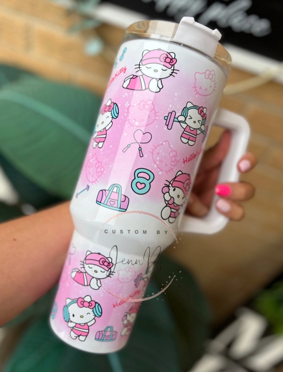 Gym Strong Hello Kitty 30oz or 40oz Tumbler 30oz or 40oz handle tumbler  tumbler Gym Cat Tumbler Gym Life Fitness Life Birthday Anniversary Gift HFN