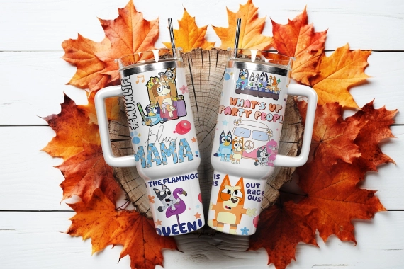 Mumlife And Bluey Party Cartoon 30oz or 40oz Quencher Tumbler LN Bluey And Friends