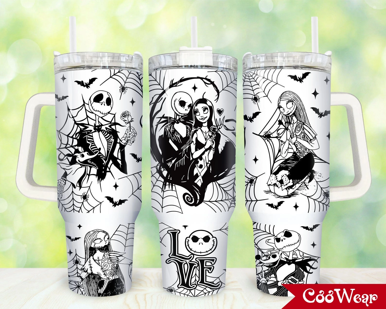 Nightmare Before Christmas Horror Movies Halloween Characters Couple Jack And Sally 30oz or 40oz Tumbler with Handle, Birthday Anniversary Tumbler Gift HFN
