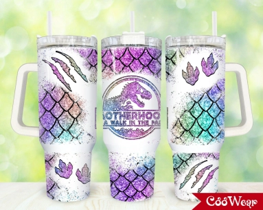 Motherhood A Walk In The Park 30oz or 40oz Tumbler with Handle, Birthday Anniversary Tumbler Gift HFN, Dinosaur Mom Tumbler, Glitter 40 oz Quencher Tumbler