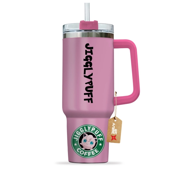 Jigglypuff Coffee Pokemon Anime Custom 30oz or 40oz Quencher Stainless Steel Tumbler With Handle, Best Gift Idea NVA