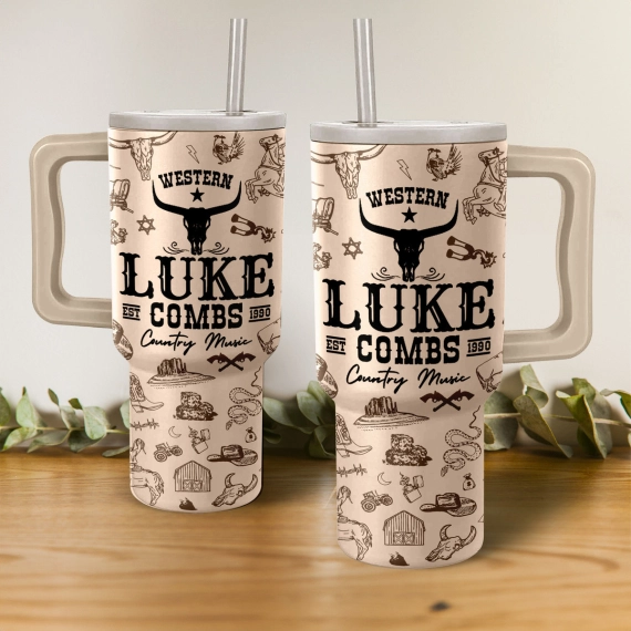 Luke Combs Music Custom Stanley Quencher 40oz Stainless Steel Tumbler HG With Handle